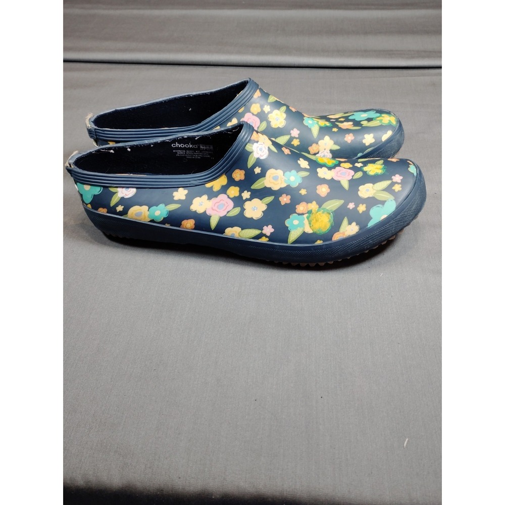 Chooka Women Sz 8 Blue Floral Rubber Clogs Slip‑On Waterproof Garden Boho Shoes